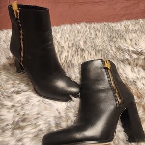 Michael Kors Black Heeled Boots with Gold Accent